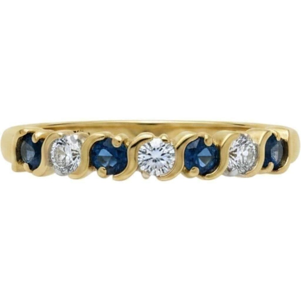 Vintage 10K Yellow Gold Sapphire Diamond Wave Band Ring S Curve Estate 5.75 sz
